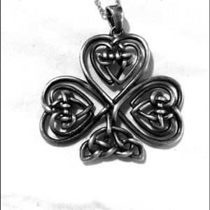 Stamped Silver Clover Necklace, antique finish